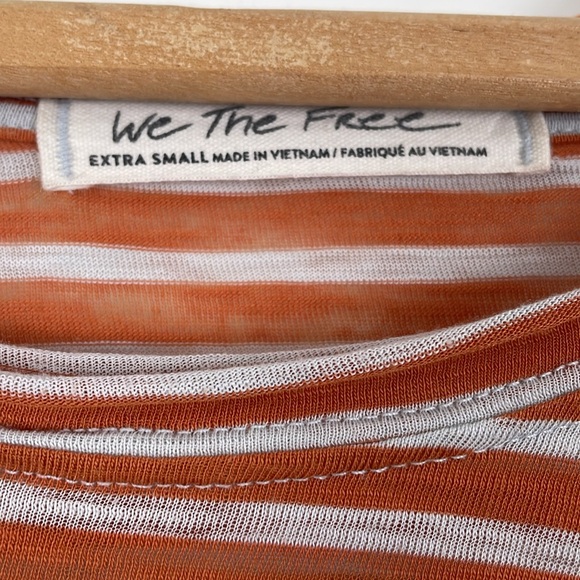 We The Free Women’s Burnout Tee XS Orange White Stripe Wide Neck Boho - Picture 3 of 7